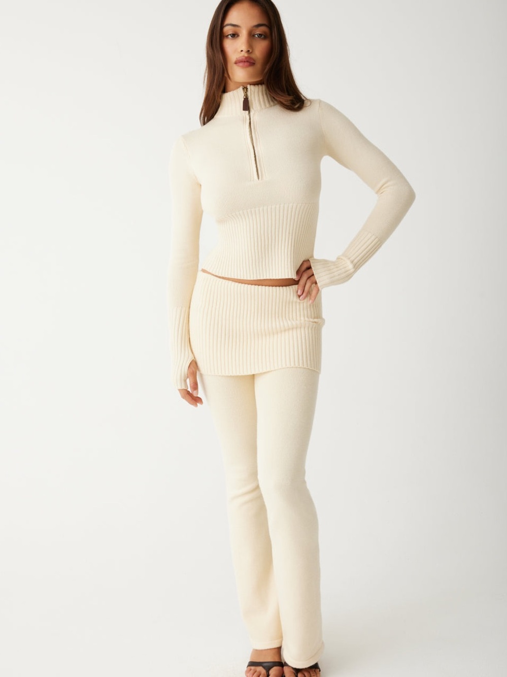 Frankie’s Bikinis Mason Cloud Knit Flare Pant in “French Vanilla” Size Small